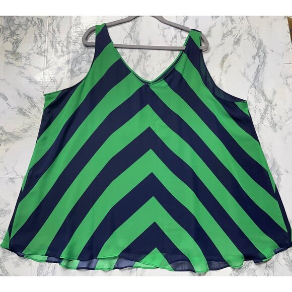 Lane Bryant Green & Navy Chevron Striped Tank Top 24L Flowy Sleeveless Plus Size - Picture 2 of 10
